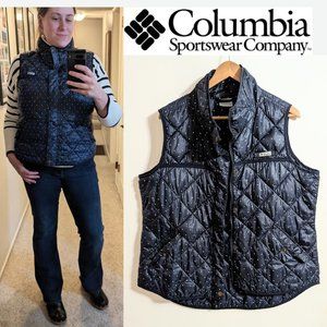 Columbia Sportswear PFG Blue and White Polka Dot Puffer Vest Women's XL